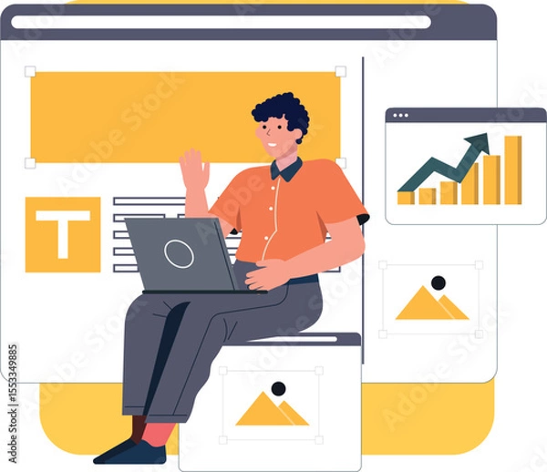 Obraz Web UI-UX design, web development concept. Web design, application design, coding, and web building on pastel purple background. 3d Vector Illustration
