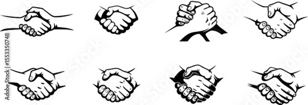 Fototapeta Set of handshake line drawing vector illustration