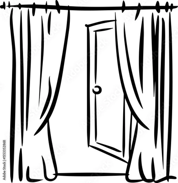 Fototapeta open window with curtains outline coloring book page line art vector illustration