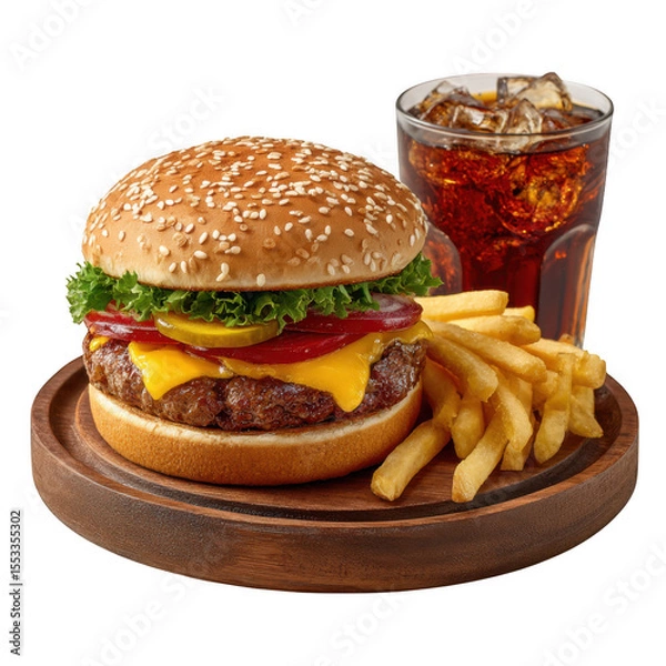 Fototapeta Cheeseburger meal isolated on transparent background