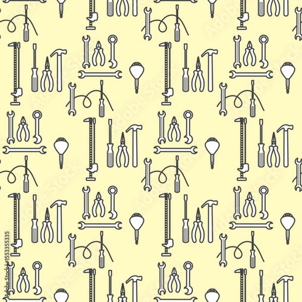 Obraz Seamless pattern of hand tools including pliers, wrenches, and screwdrivers on light background