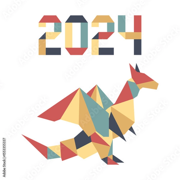 Obraz Happy new year Vector illustration Origami Symbol of 2024 on Chinese calendar Year of dragon