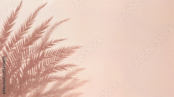 Obraz Blurred shadow from palm leaves on the light pink wall. Minimal abstract background for product presentation. Spring and summer.