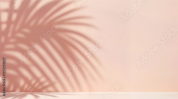 Obraz Blurred shadow from palm leaves on the light pink wall. Minimal abstract background for product presentation. Spring and summer.