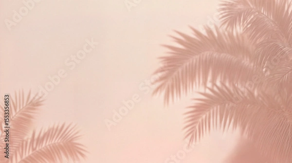 Obraz Blurred shadow from palm leaves on the light pink wall. Minimal abstract background for product presentation. Spring and summer.