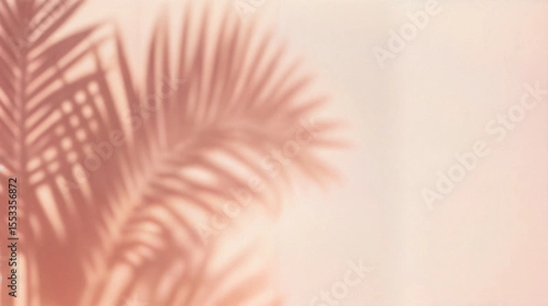 Obraz Blurred shadow from palm leaves on the light pink wall. Minimal abstract background for product presentation. Spring and summer.