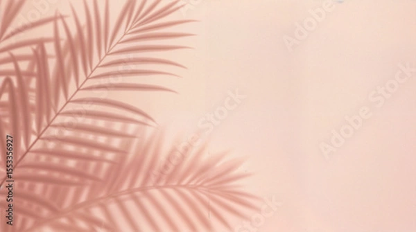 Obraz Blurred shadow from palm leaves on the light pink wall. Minimal abstract background for product presentation. Spring and summer.