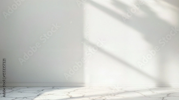 Obraz Minimal abstract light gray background for product presentation. Soft shadow and light from windows on white wall.