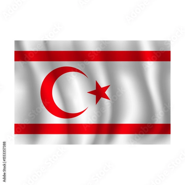 Fototapeta Flag of Northern Cyprus wavy flutters in wind, with folds 3d