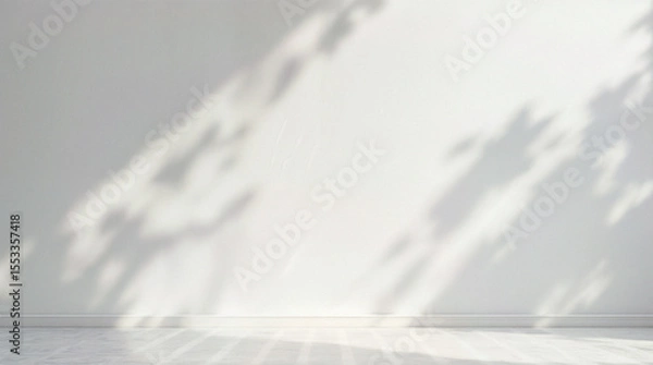 Obraz Minimal abstract light gray background for product presentation. Soft shadow and light from windows on white wall.