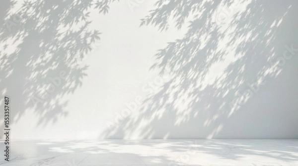 Obraz Minimal abstract light gray background for product presentation. Soft shadow and light from windows on white wall.