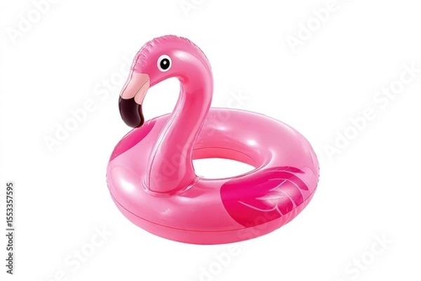 Fototapeta Pink inflatable flamingo pool float on a white background
