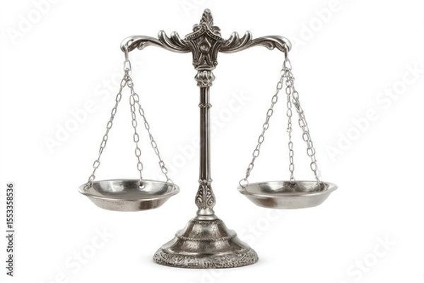 Fototapeta Silver balance scale standing on a white surface