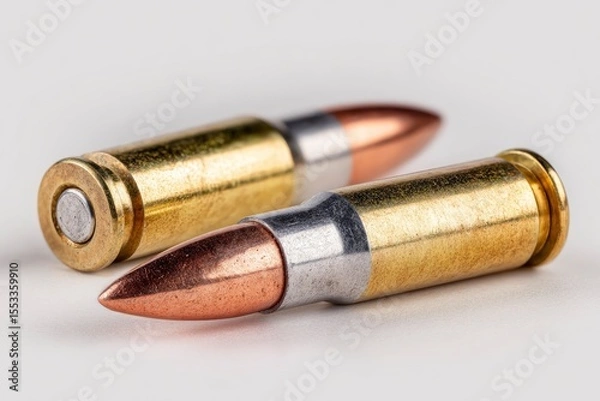 Fototapeta Two bullets rest on a plain surface
