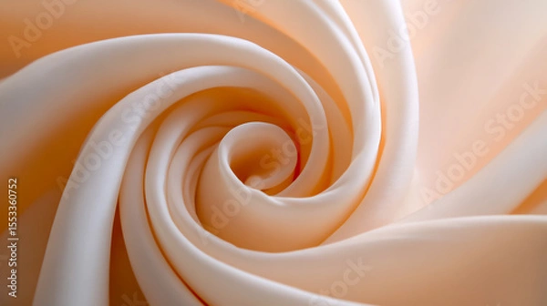 Fototapeta A beautiful white fabric in a spiral pattern, set against a pastel peach-colored background