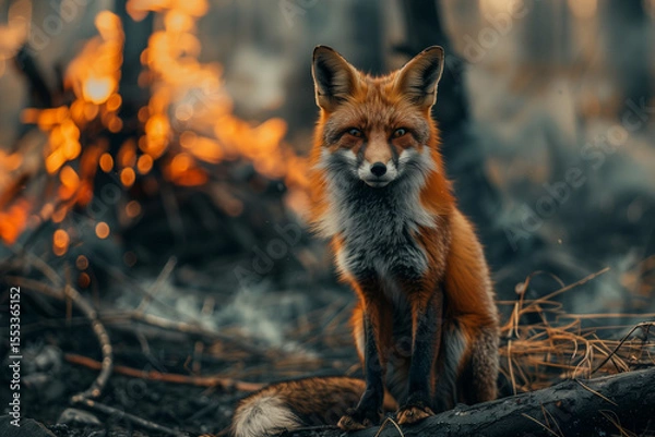 Fototapeta Fox moving smartly through dense forest foliage during cold European season while hunting and hiding in natural surroundings
