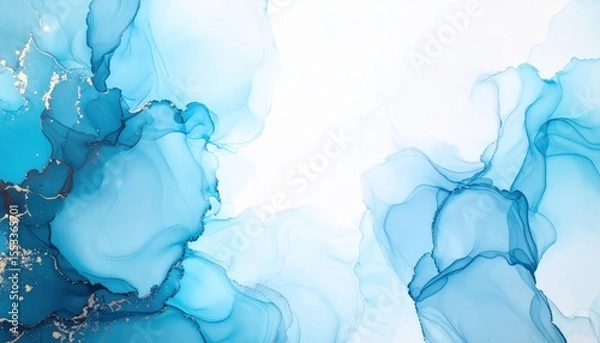 Fototapeta Abstract Blue And Gold Alcohol Ink Art Design