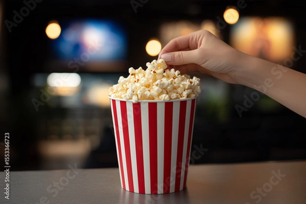 Obraz Enjoying fresh popcorn at a cinema during a movie night
