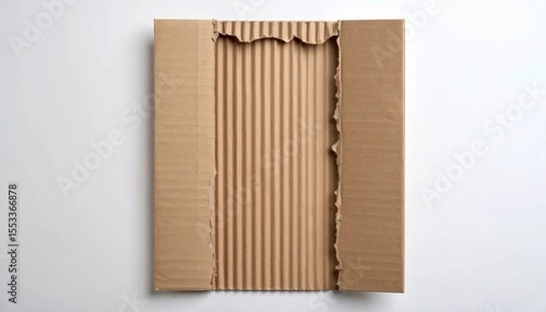 Fototapeta Open Cardboard Box With Ripped Corrugated Edge On White Background