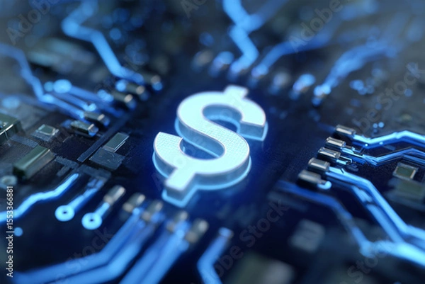 Obraz Digital circuits showcasing money symbol in technology context
