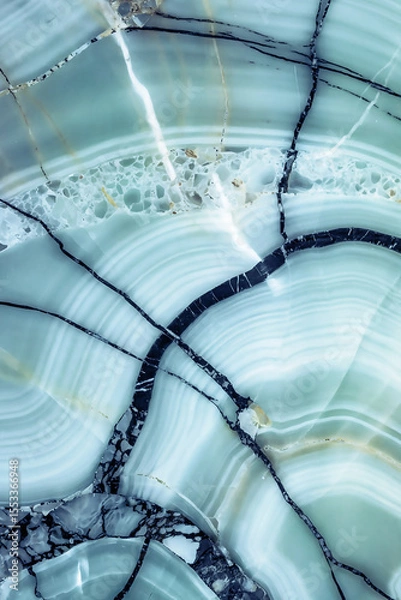 Fototapeta Close-up of polished onyx with intricate veining and layers