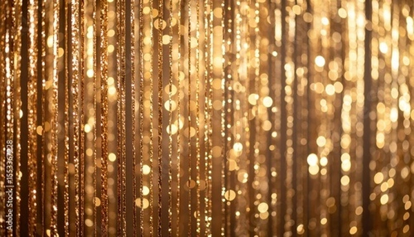Fototapeta Golden Bokeh Background With Sparkling Light Strings