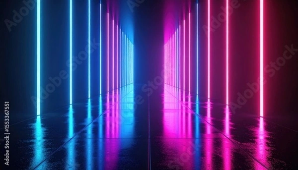 Fototapeta Abstract Neon Tunnel Corridor With Pink And Blue Lights