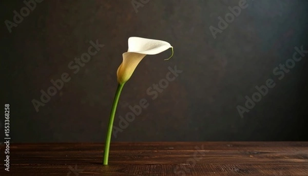 Fototapeta Single White Calla Lily On Dark Wooden Table