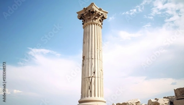 Fototapeta Ancient Stone Column Against Cloudy Sky