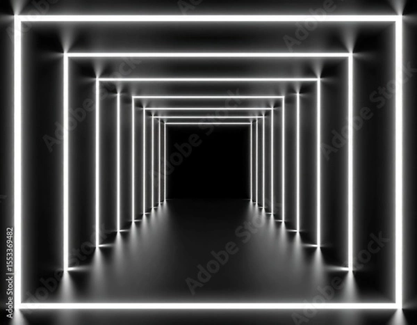 Fototapeta Abstract Glowing Lines Tunnel With Black Background