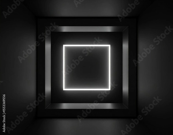 Fototapeta Abstract Black Room With Illuminated White Square