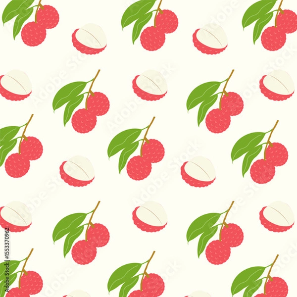 Fototapeta Seamless pattern with hand drawn lychee. Tropical wallpaper for kitchen, packaging, textiles, wrapping paper.	