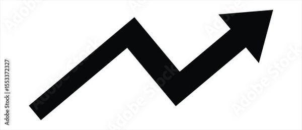 Fototapeta Single black upward trending graph line. Black upward trend arrow in a zigzag pattern on a transparent background. Isolated png illustration for business growth, success