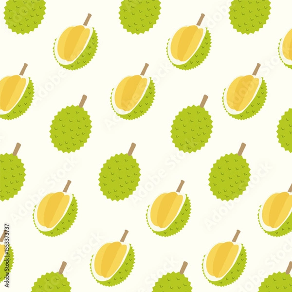 Fototapeta Seamless pattern with hand drawn Durian. Tropical wallpaper for kitchen, packaging, textiles, wrapping paper.	