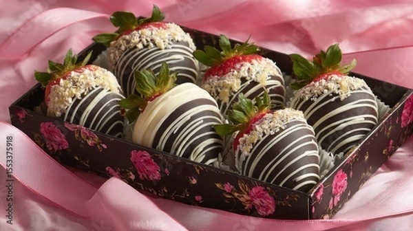 Obraz Chocolate-covered strawberries in a decorative box