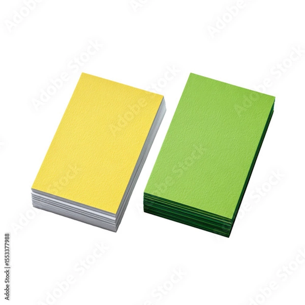 Fototapeta Brightly Colored Stack of Blank Note Cards in Yellow and Green for Creative Projects and Organizing Ideas on transparent background