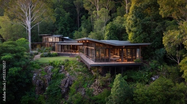 Obraz Modern, elevated house nestled within lush rainforest