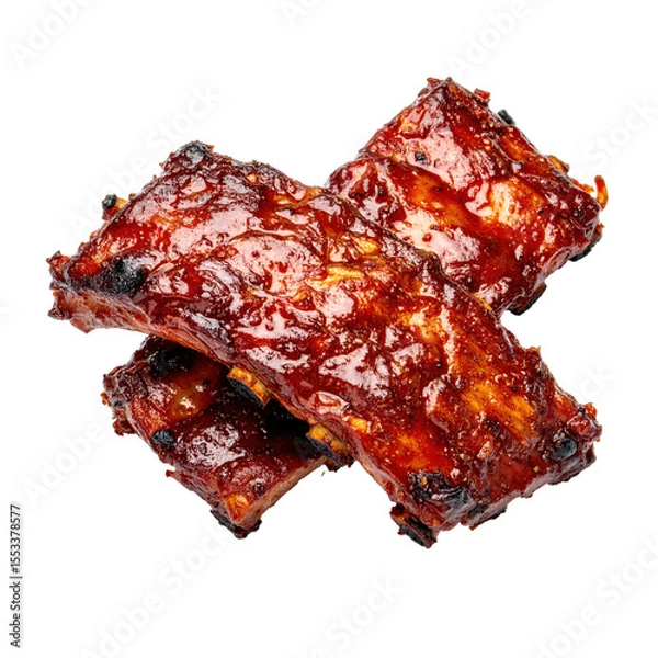 Fototapeta Close Up of Barbecue Ribs on Transparent Background Showing Delicious Brown Roasted Meat with Juicy Texture and Appetizing Appearance for a Gourmet Food