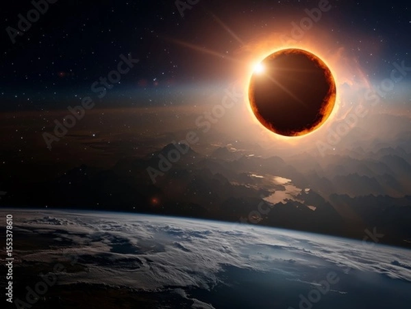 Obraz A breathtaking view of a solar eclipse seen from space showcasing Earth below