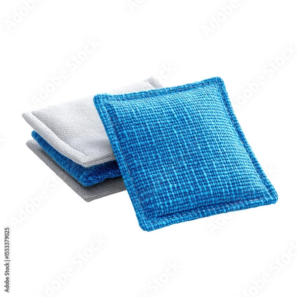 Fototapeta Cozy Textured Decorative Cushions in Blue and Grey Colors for Interior Design and Home Decor Enhancement on transparent background