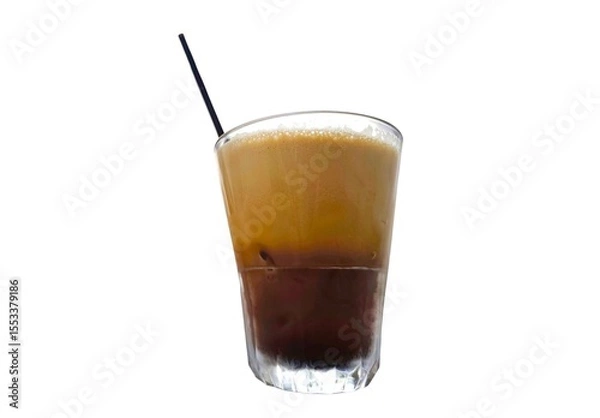 Fototapeta Photo of a Greek version of freddo espresso, a double shot of espresso blended with ice cubes and served over ice, isolated on white background.