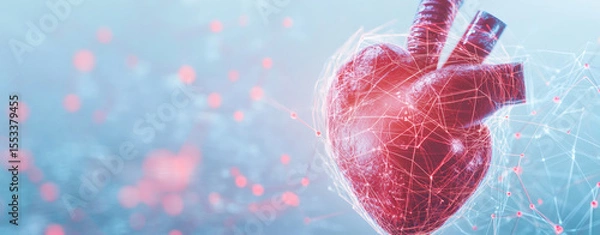 Obraz Stylized human heart with digital data overlays, reflecting advanced monitoring of cardiovascular diseases
