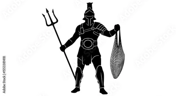 Fototapeta Illustrative Depiction of a Roman Gladiator Equipped for Combat Holding a Trident and a Net