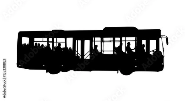 Fototapeta Silhouette of a full passenger bus showcasing people inside during a commute highlighting urban transportation and daily travel routines