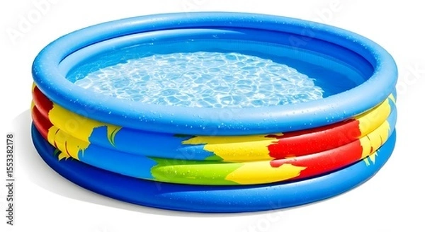 Fototapeta Vibrant inflatable kiddie pool filled with water, showcasing a colorful and playful summer setting for children's outdoor fun