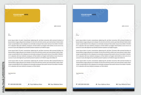 Obraz Clean corporate letterhead template design, Modern letterheads design template, Professional company letterheads layout for business and project.