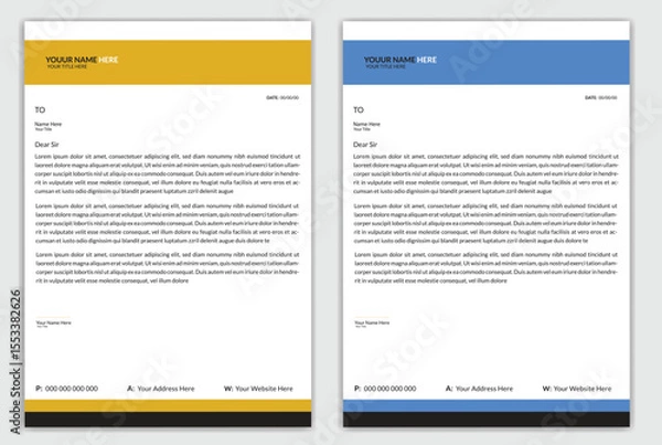 Fototapeta Clean corporate letterhead template design, Modern letterheads design template, Professional company letterheads layout for business and project.