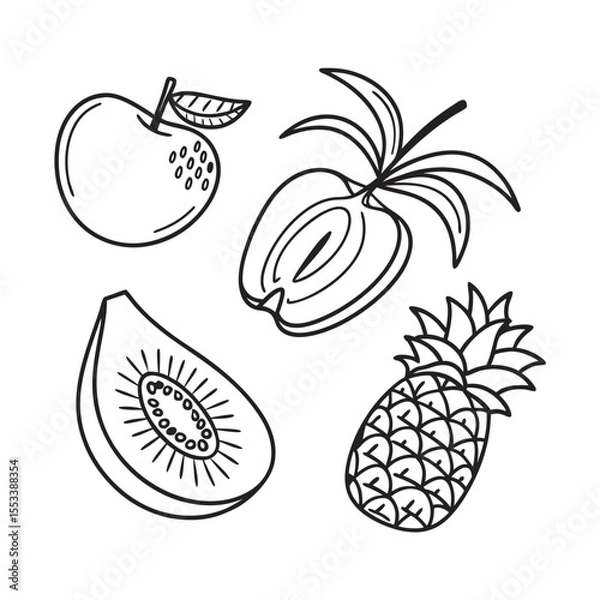 Fototapeta "Minimalist Fruit Icon Bundle – Hand-Drawn Line Style Vector Set for Healthy Food and Organic Branding"

