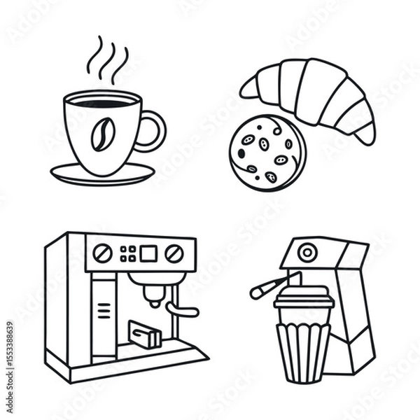 Fototapeta "Modern Coffee and Snack Icon Collection – Clean Black Vector Food and Drink Symbols for Cafe and Menu Design"

