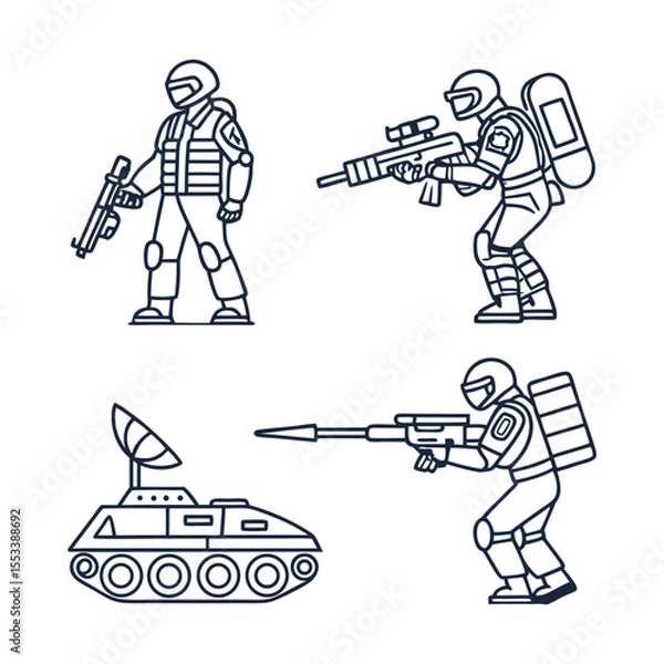 Fototapeta "Modern Combat and Exploration Icon Pack – Military and Tactical Vector Symbols for Game and Infographic Design"


